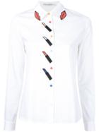 Alice+olivia Faye Lipstick Applique Shirt, Women's, Size: Medium, White, Cotton/polyester/spandex/elastane
