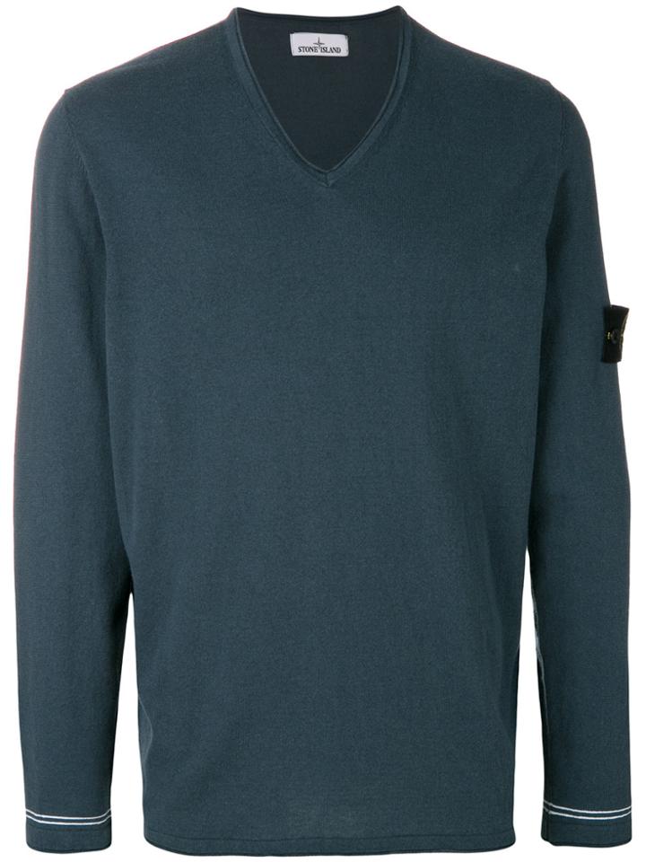 Stone Island Logo Long-sleeve Sweater - Blue