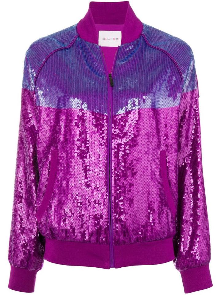 Alberta Ferretti Sequins Embellished Bomber Jacket - Pink