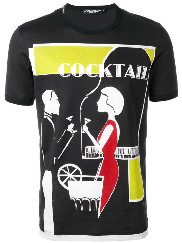 Dolce & Gabbana Cocktail Print T-shirt, Men's, Size: 54, Black, Cotton
