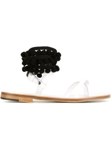 Alvaro Gonzalez Anna Pompom Wrap Around Strappy Sandals, Women's, Size: 37, White, Leather