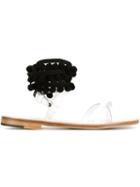 Alvaro Gonzalez Anna Pompom Wrap Around Strappy Sandals, Women's, Size: 37, White, Leather