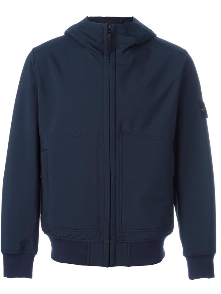 Stone Island Hooded Bomber, Men's, Size: Small, Blue, Polyester/spandex/elastane