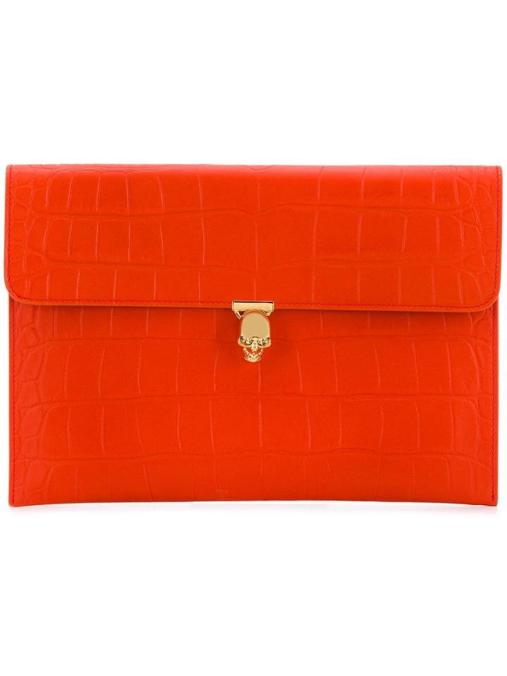 Alexander Mcqueen Crocodile Embossed Clutch - Yellow & Orange