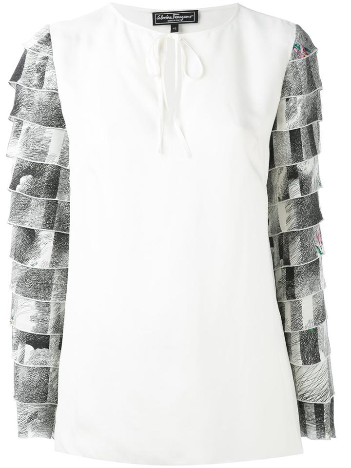 Salvatore Ferragamo - Tiered Sleeve Blouse - Women - Silk/cellulose - 40, Nude/neutrals, Silk/cellulose