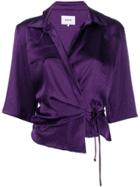 Nanushka Dalas Asymmetric Wrap Satin Shirt - Purple