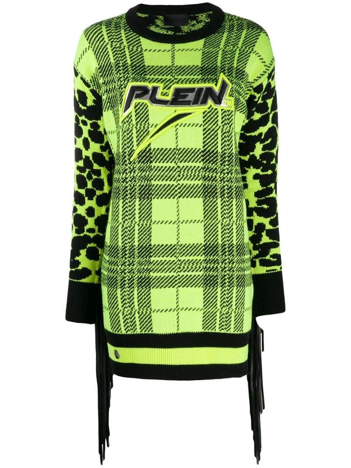 Philipp Plein Tartan Knitted Dress - Yellow