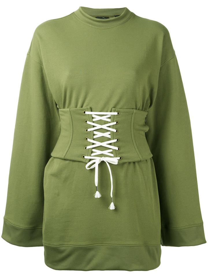 Fenty X Puma - Corset Waist Sweatshirt - Women - Cotton/polyester/spandex/elastane - Xs, Green, Cotton/polyester/spandex/elastane
