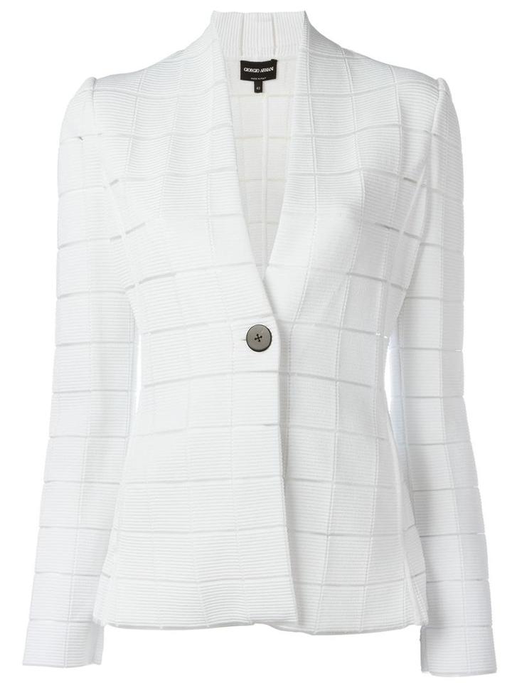 Giorgio Armani Checked Blazer, Women's, Size: 46, White, Polyamide/polyester/spandex/elastane/viscose