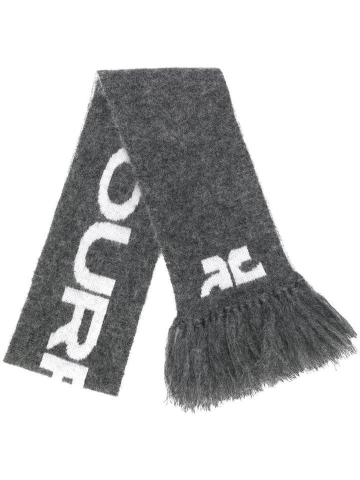 Courrèges Logo Print Knit Scarf - Grey