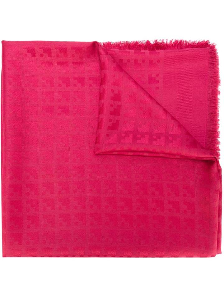 Bally Fringed Jacquard Scarf, Women's, Pink/purple, Silk/wool