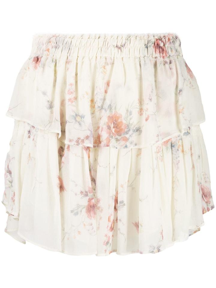 Love Shack Fancy Floral Ruffle Skirt - Neutrals