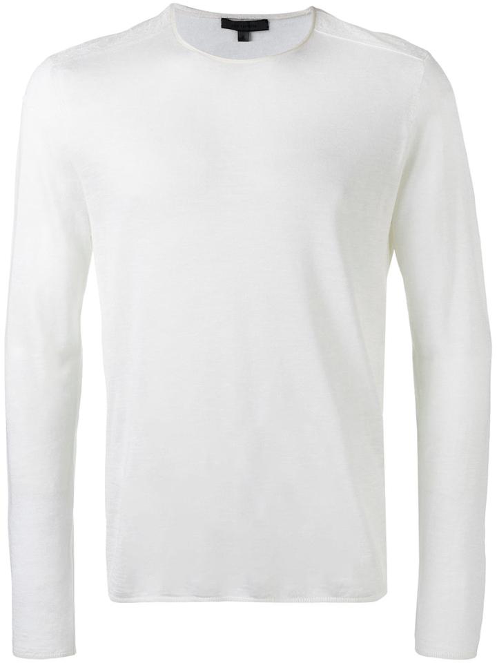 John Varvatos Crew Neck Jumper, Men's, Size: Large, White, Silk/linen/flax