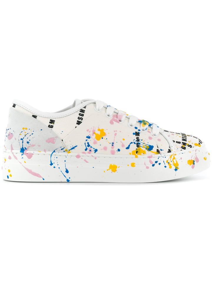 Msgm Paint-effect Sneakers - White