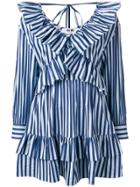 Msgm Striped Ruffle Mini Dress - Blue