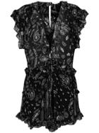 Iro Printed Ruffle Playsuit - Black