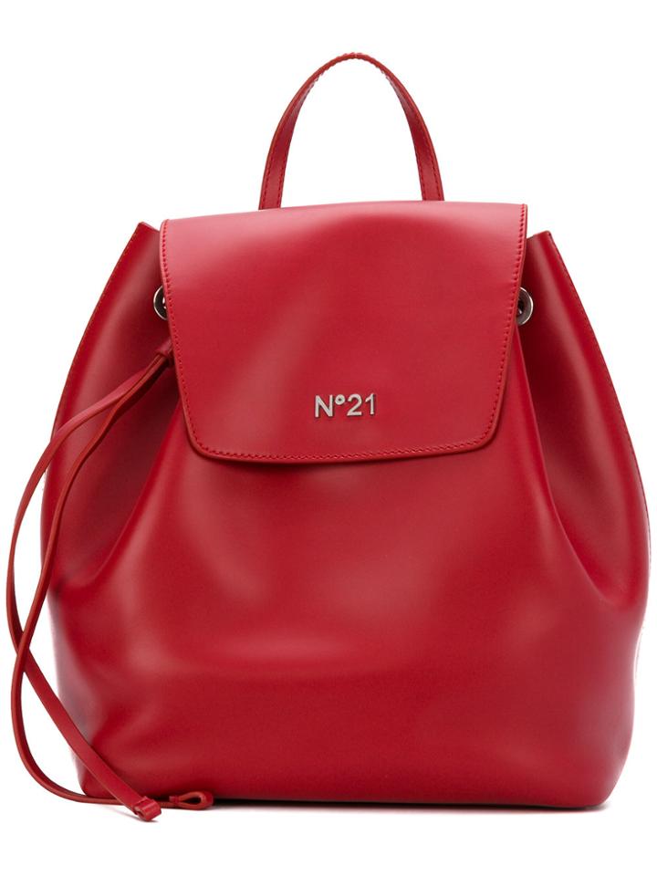 No21 Logo Plaque Drawstring Backpack - Red