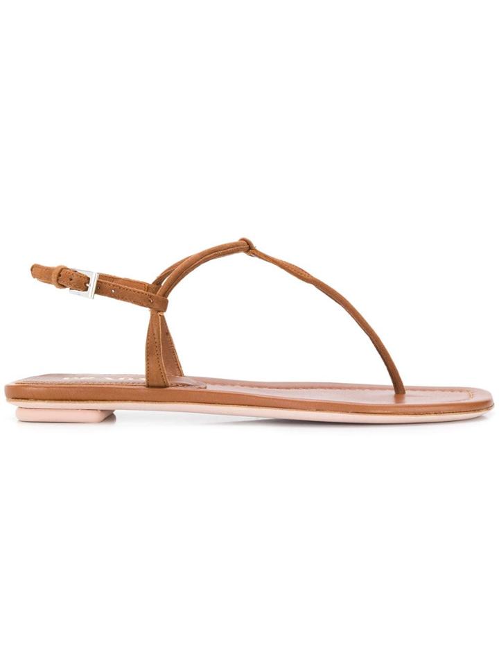 Prada T-bar Open Toe Sandals - Brown