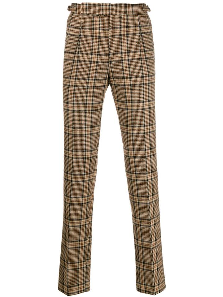 Tagliatore Plaid Print Trousers - Brown
