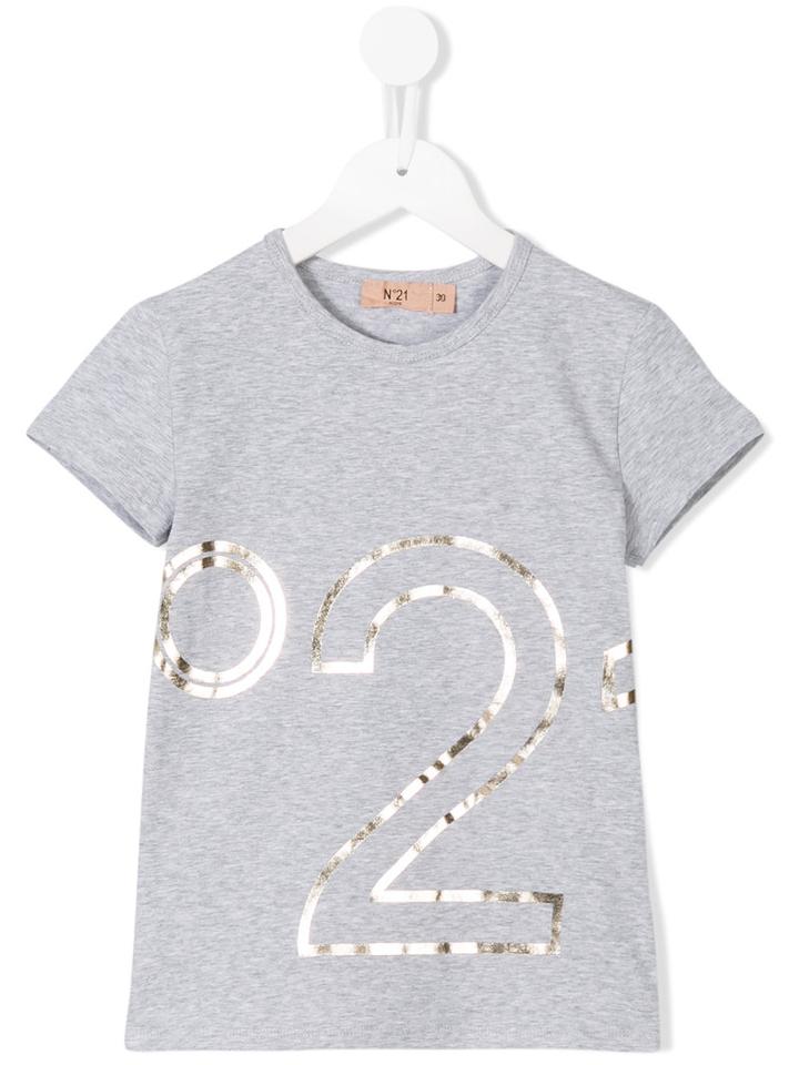 No21 Kids Logo Print T-shirt, Toddler Girl's, Size: 4 Yrs, Grey