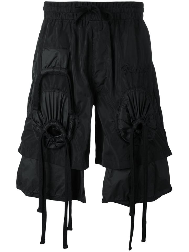 Ktz - Embroidered Gathered Shorts - Unisex - Polyester - M, Black, Polyester