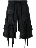 Ktz - Embroidered Gathered Shorts - Unisex - Polyester - M, Black, Polyester