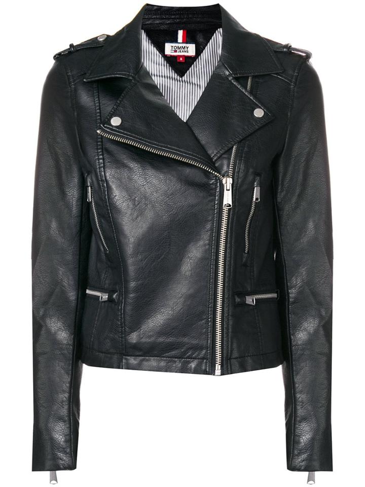 Tommy Jeans Faux Leather Biker Jacket - Black
