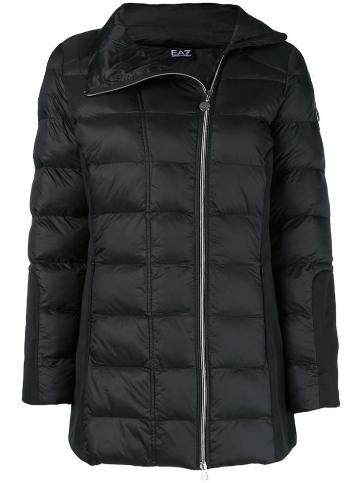 Ea7 Emporio Armani Asymmetric Zipped Puffer Jacket - Black
