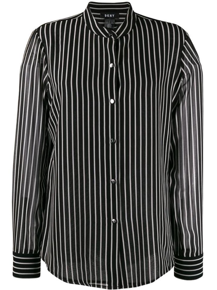 Dkny Button Up Striped Blouse - Black