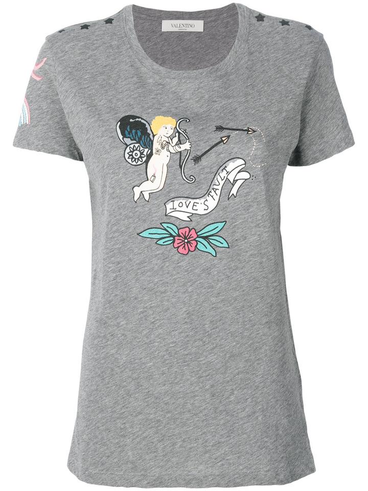 Valentino - Printed T-shirt - Women - Cotton - Xs, Grey, Cotton