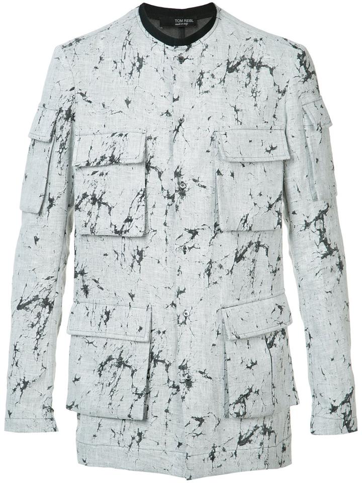 Tom Rebl - Cracked Paint Pocket Shirt - Men - Linen/flax/polyester - 46, Grey, Linen/flax/polyester