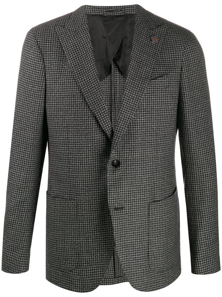 Lardini Textured Gingham Checked Blazer - Black