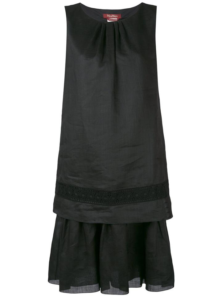 Max Mara Studio - Pleated Hem Dress - Women - Cotton/ramie - 44, Black, Cotton/ramie