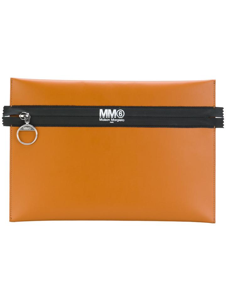 Mm6 Maison Margiela - Zipped Clutch - Women - Leather/polyurethane/viscose - One Size, Brown, Leather/polyurethane/viscose