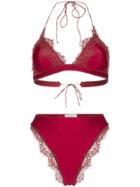 Oseree Red Travaille Lace Triangle Bikini