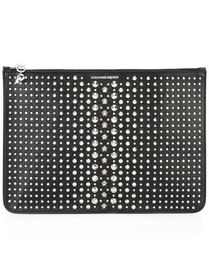 Alexander Mcqueen Studded Clutch, Women's, Black, Calf Leather/metal