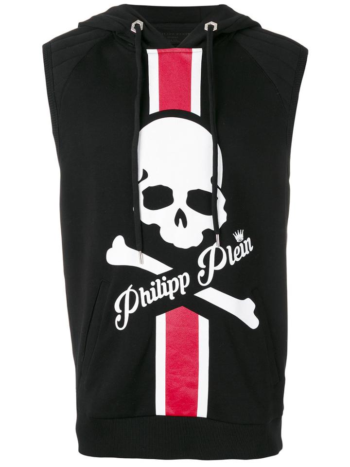Philipp Plein Skull Print Sleeveless Hooded Top, Men's, Size: Medium, Black, Cotton