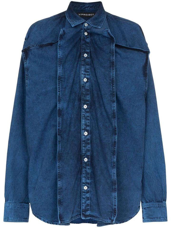 Y/project Oversized Panelled Denim Shirt - Blue