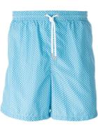 Kiton Snowflake Print Swim Shorts, Men's, Size: 48, Blue, Polyester