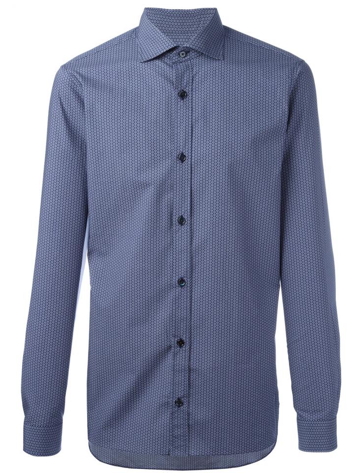 Z Zegna Tonal Print Shirt, Men's, Size: Medium, Blue, Cotton