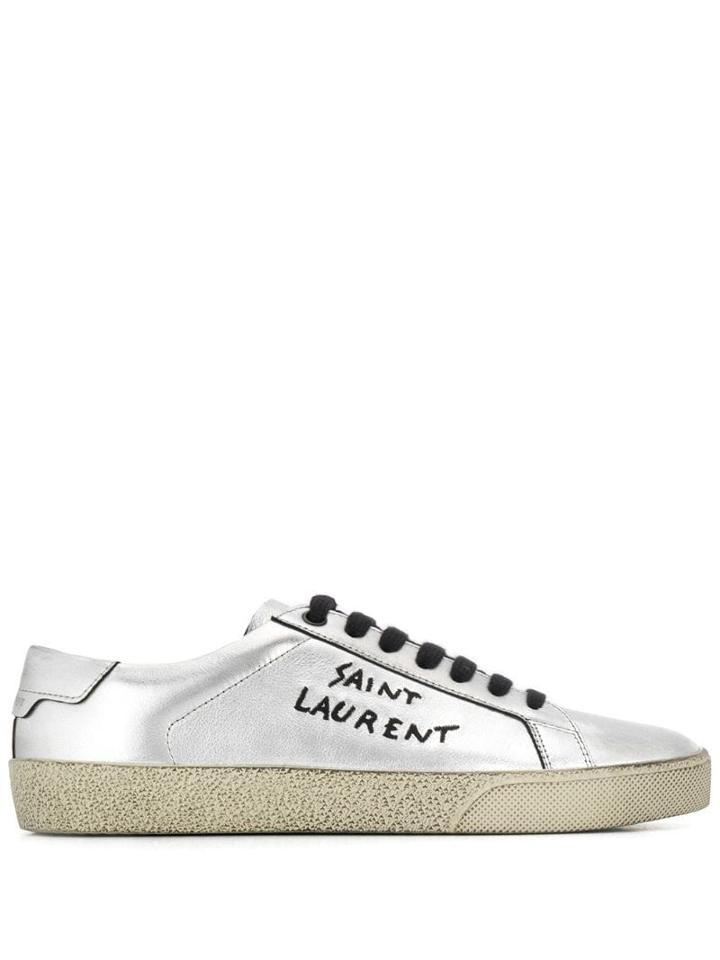 Saint Laurent Lace-up Logo Sneakers - Silver
