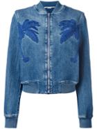 Palm Patch Zip Bomber Jacket - Women - Cotton/spandex/elastane - 42, Blue, Cotton/spandex/elastane, Stella Mccartney