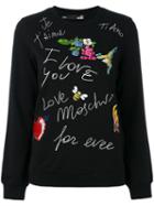 Love Moschino Multi-patches Sweatshirt, Women's, Size: 44, Black, Cotton/spandex/elastane