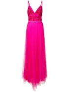 Marchesa Notte Embroidered Floral Evening Gown - Pink