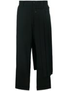 Yohji Yamamoto Pleated-panel Cropped Trousers - Black