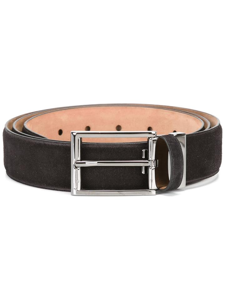 Salvatore Ferragamo Classic Rectangular Buckle Belt, Men's, Size: 105, Black, Suede