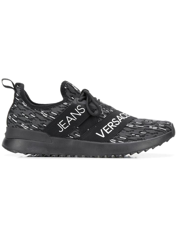 Versace Jeans Knitted Lace-up Sneakers - Black