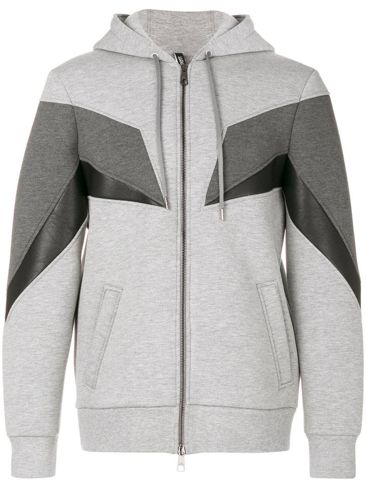 Neil Barrett - Geometric Panelled Hoodie - Men - Cotton/polyurethane/spandex/elastane/viscose - M, Grey, Cotton/polyurethane/spandex/elastane/viscose