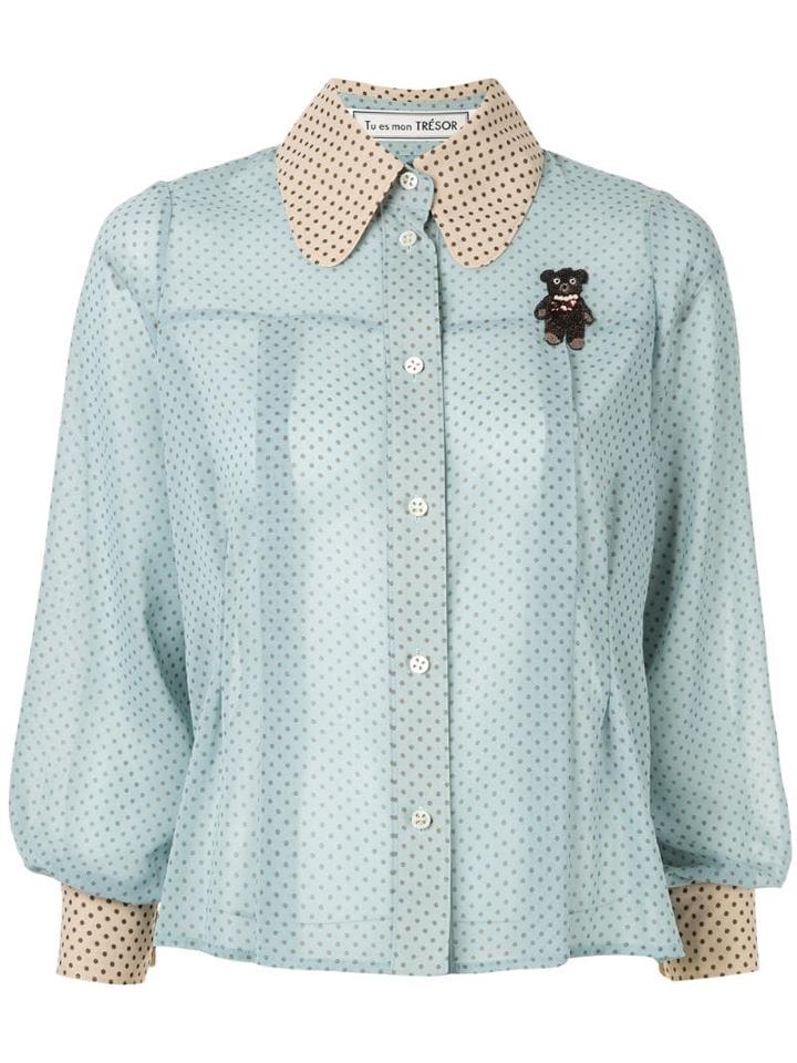 Tu Es Mon Trésor Sheer Polka Dot Shirt - Blue