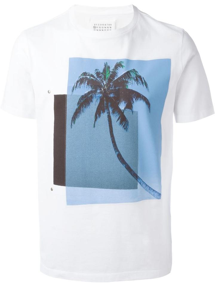 Maison Margiela Palm Tree Print T-shirt, Men's, Size: 48, White, Cotton